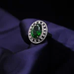 Kyra Green Round Silver Ring 2 3 7 4
